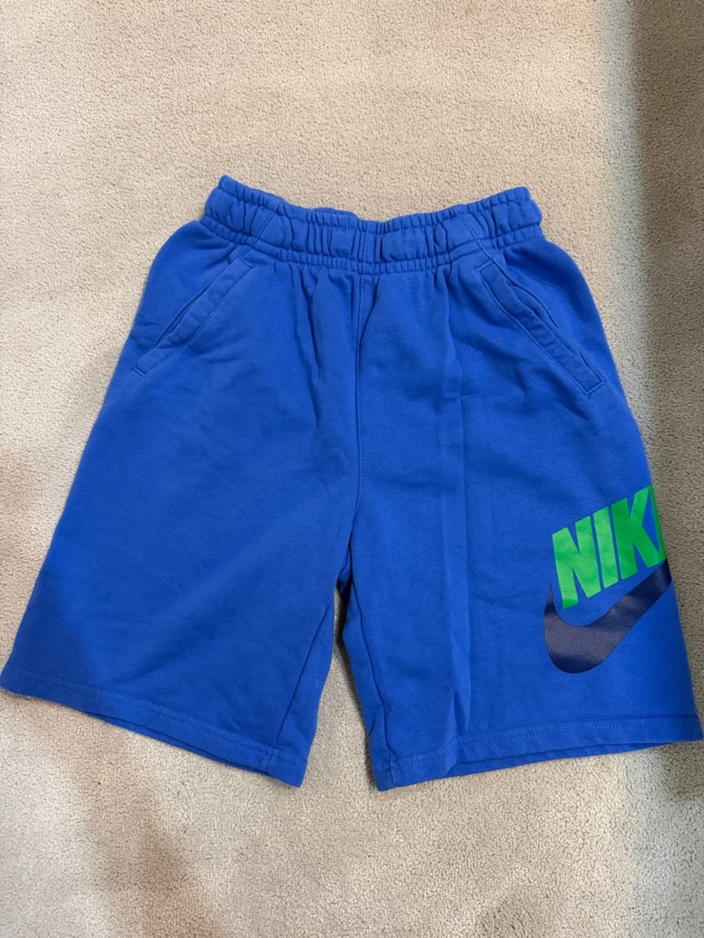 Youth Nike Blue Kids Logo Athletic Shorts with Green Accent